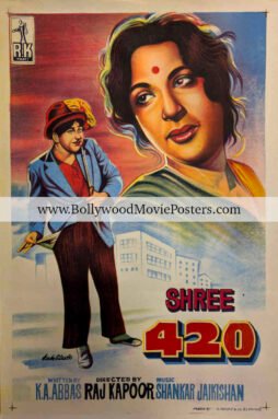 Shree 420 original poster: Raj Kapoor Nargis 1955 Bollywood film