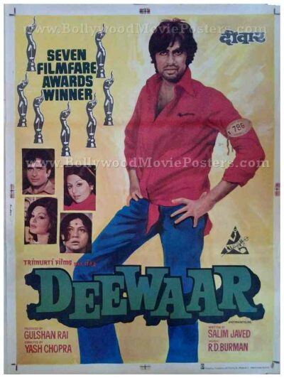 Deewaar old Amitabh original hand painted Bollywood movie posters for sale
