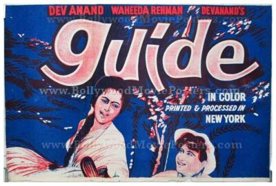 Guide Dev Anand original old vintage hand painted Bollywood movie posters for sale