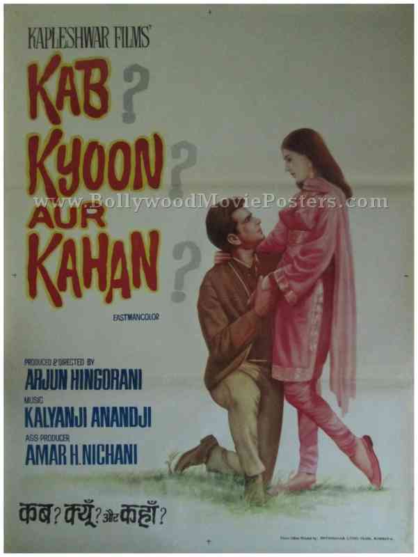 Kab? Kyoon? Aur Kahan? 1970 old vintage bollywood posters for sale online usa