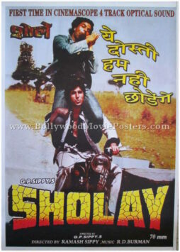 Sholay film poster 1975 old Bollywood movie for sale