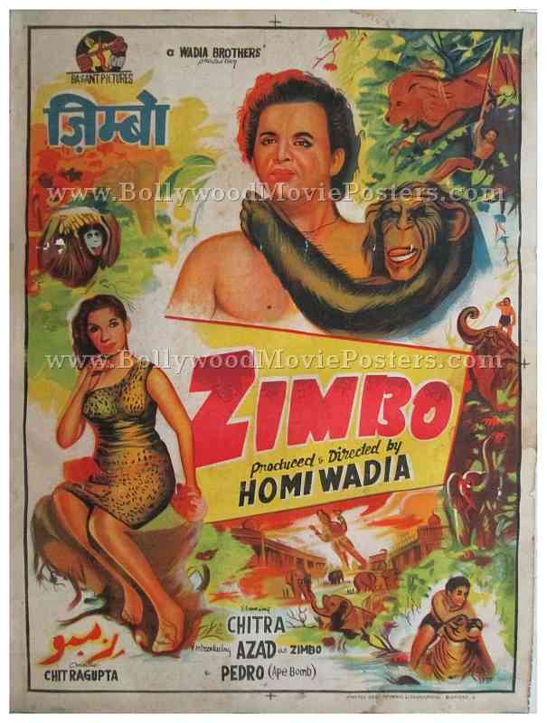Zimbo 1958 homi wadia pedro the ape bomb old vintage hand painted Bollywood posters